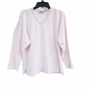 Size M Women's Coldwater Creek Sweater Pink Vneck embroidered flowers vintage